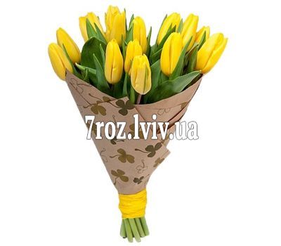 15 жовтих тюльпанів у крафті