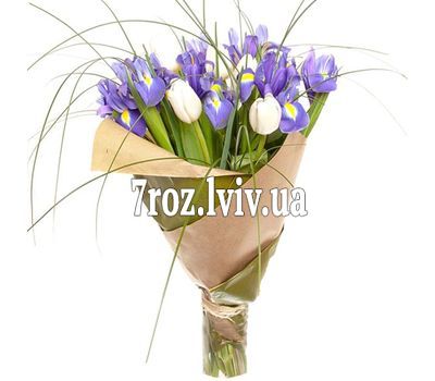 Букет із білих тюльпанів та ірисів