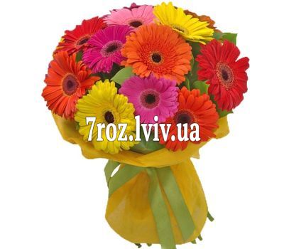 Букет квітів із 15 різнокольорових гербер