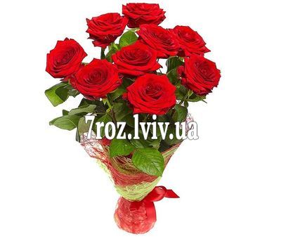 Букет із 9 червоних троянд