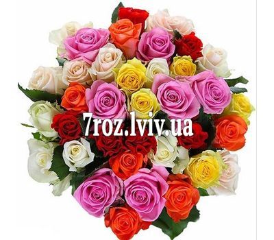 Букет із 37 різнокольорових троянд