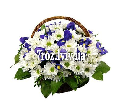 Кошик квітів із 13 хризантем і 9 ірисів