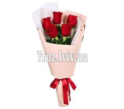 Букет квітів із 5 червоних троянд