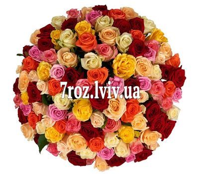 Букет із 125 різнокольорових троянд