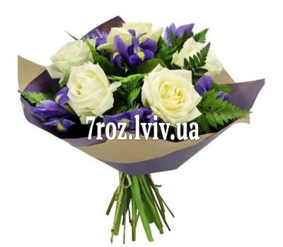 Букет из 5 роз и 6 ирисов