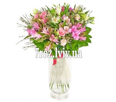 Букет із 5 троянд і 8 альстромерій