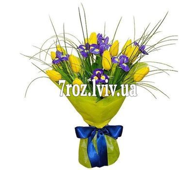 Букет из 13 тюльпанов и 8 ирисов