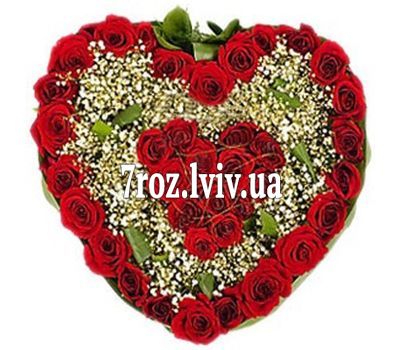 Серце 39 троянд і гіпсофіли