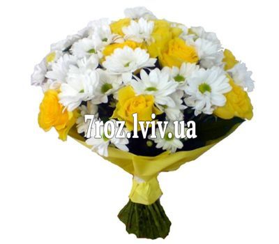 Букет із 7 троянд і 6 хризантем